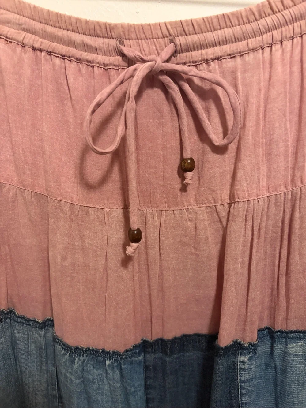 YOUNG THREADS Tiered Pink Patchwork Maxi Skirt with Crochet Hem Brand New Small - Picture 3 of 7
